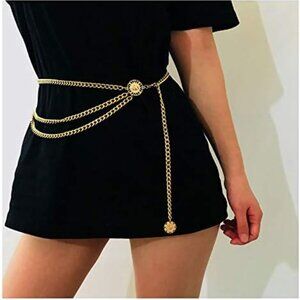 Waist Chain Belt Three Layer Alloy Dangle Tassel Gold Tone Shiny Punk New Gift